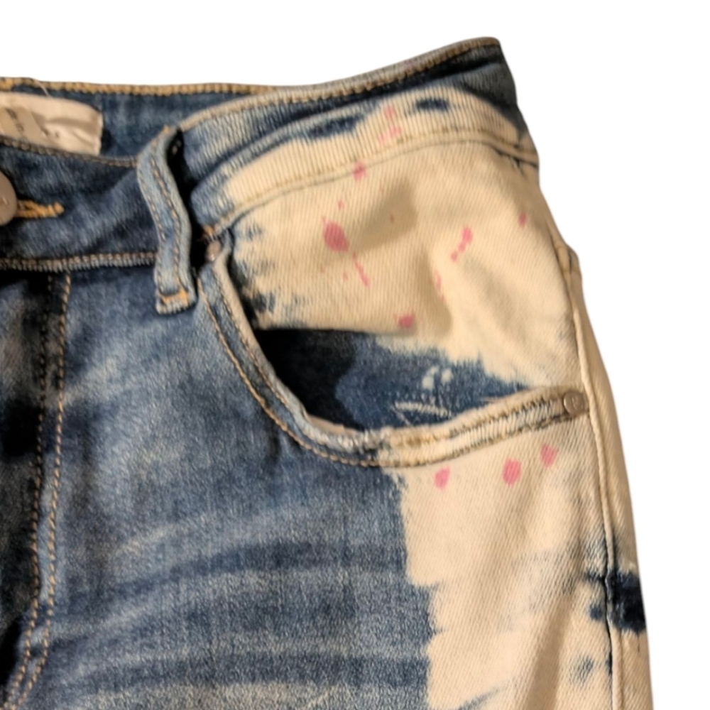 Risen Two Tone Bleach Denim Jeans Size 27 Straight Leg High Rise Contrast Wash - Picture 6 of 12